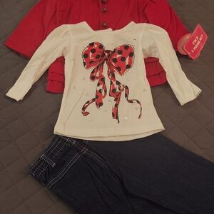 Red and White Bow Top with Jeans Set